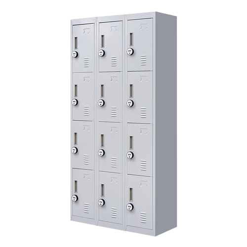 12-Door Locker – Grey with 4-Digit Combination Lock | Secure Storage for Office, Gym or School Use