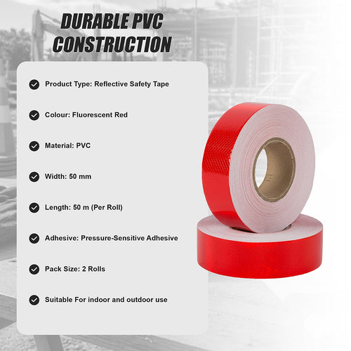 Hi Vis Reflective Tape 2 Pack 50mm x 50m Adhesive Red