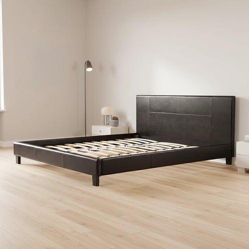 King Size Bed Frame with Headboard – Brown PU Leather