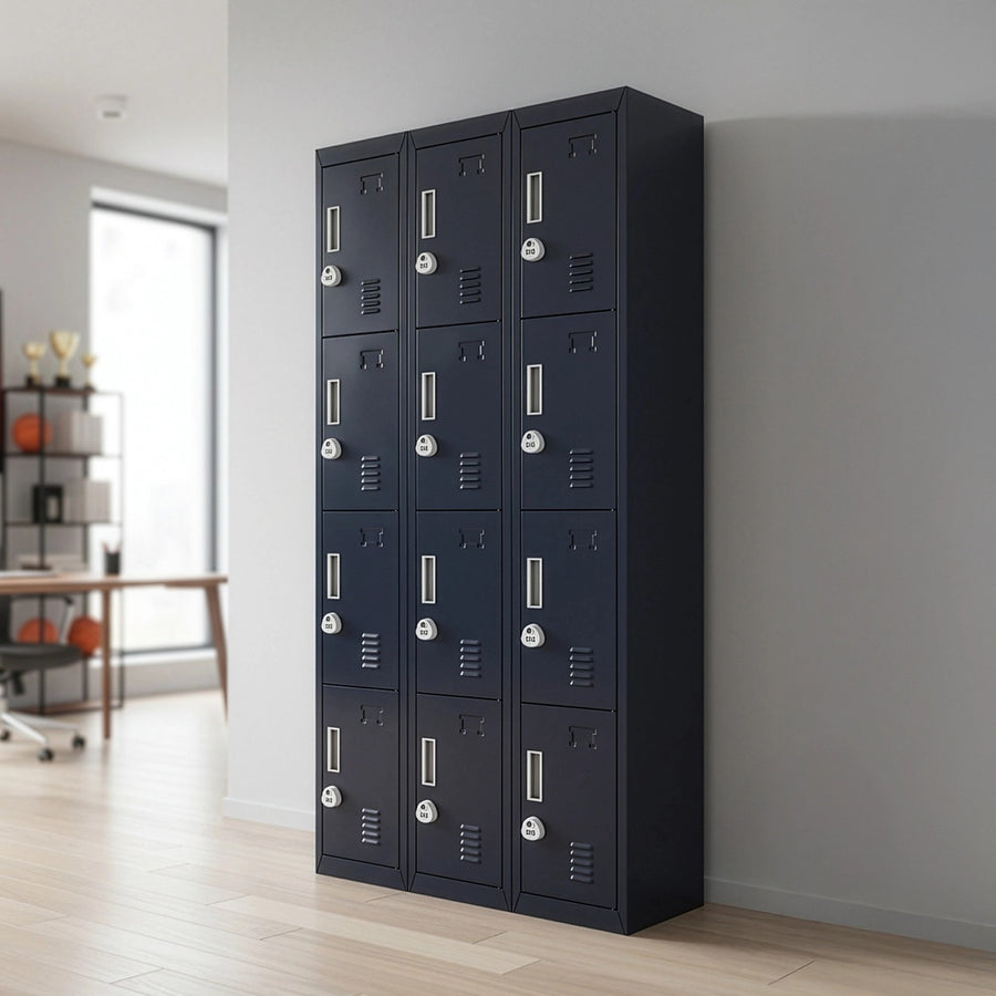 12-Door Locker – Black with 3-Digit Combination Lock | Secure Storage for Office, Gym or School Use