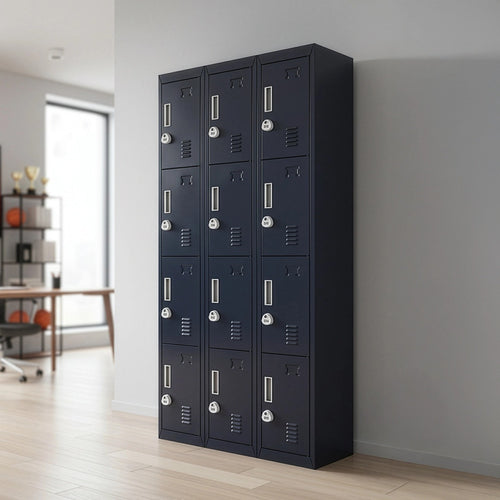 12-Door Locker – Black with 3-Digit Combination Lock | Secure Storage for Office, Gym or School Use