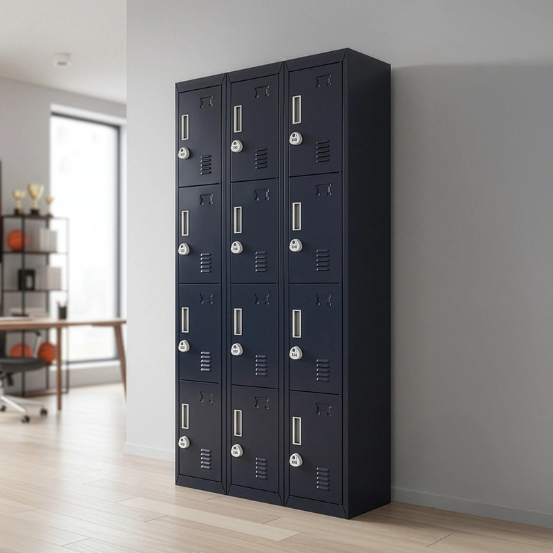 12-Door Locker | Black 3-Digit Combination Lock Secure Storage ...