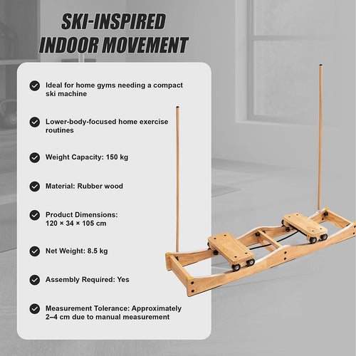 Home Ski Machine with Handrails – Rubber Wood Fitness Trainer