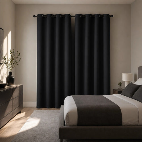 Black 2X Blockout Curtains – Blackout Window Draperies Pair with Eyelets for Bedroom 132x213cm