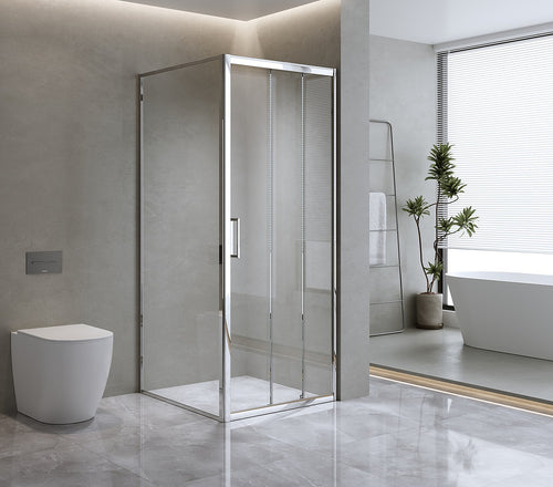 90x101cm Adjustable Contemporary Chrome Corner Sliding Shower Screen – Shower Handle Style 1 - Chrome