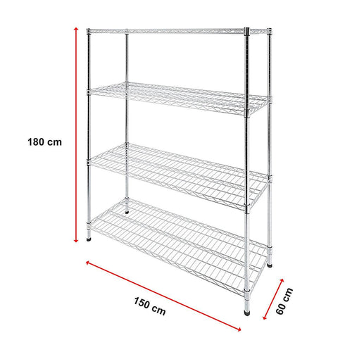 Modular Wire Storage Shelf 1500 x 600 x 1800mm Steel Shelving - Carbon Chrome Plated