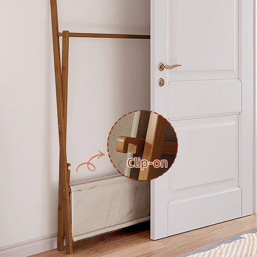 100x155cm Freestanding Clothes Rail Garment Rack in Dark Wood with Storage Shelf – Stylish, Space-Efficient Organiser