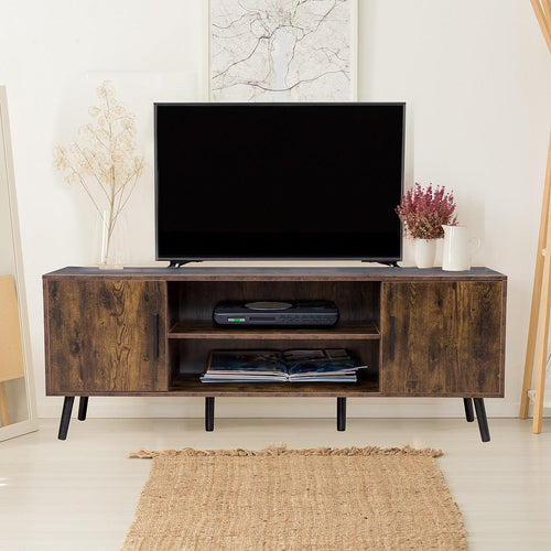 Modern TV Cabinet Entertainment Unit Stand Storage in Dark Walnut