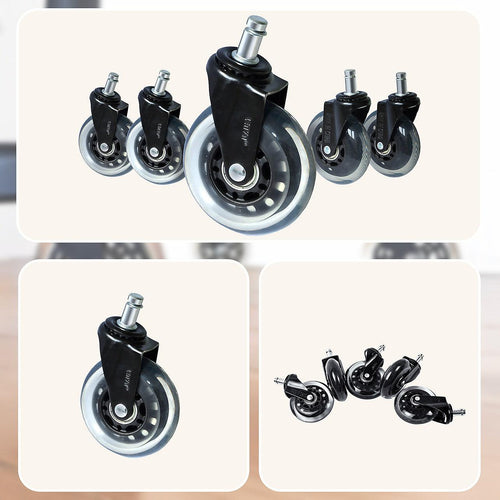 5x Office Chair Rollerblade Caster Wheels Safe for All Floors - Universal Fit