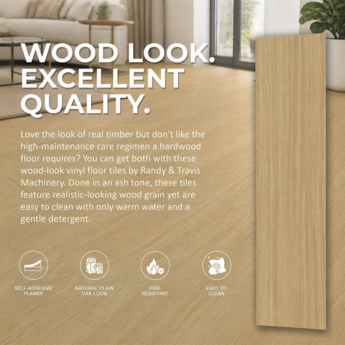 Self Adhesive Vinyl Floor Tiles Peel & Stick Flooring Natural Plain Oak 16 Pack 2.3m²