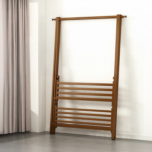 Portable Clothes Rack & Coat Garment Stand – Bamboo Rail Hanger Closet Airer in Dark Wood