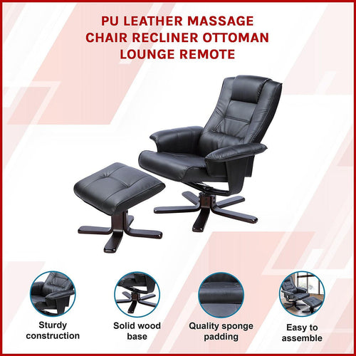 PU Leather Massage Chair Recliner Ottoman Lounge Remote - Black