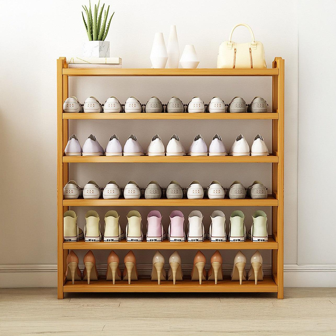 Layers Natural Wood Bamboo Shelf Entryway Storage Shoe Rack Home