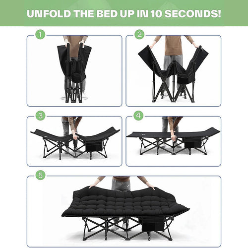 Camping Bed Elevated Cot with Mattress Foldable Outdoor Adult Sleeping Bed