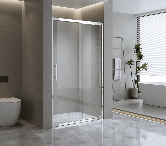 100mm Adjustable (140-150cm) Wall to Wall Sliding Glass Shower Door with Shower Handle Style 2 - Chrome