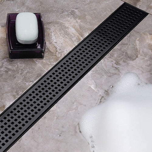 90cm Bathroom Shower Black Grate Drain w/ Centre outlet Floor Waste