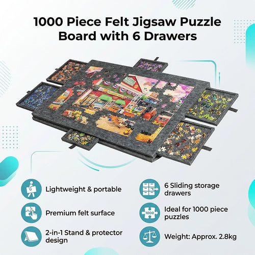 1000 Piece Jigsaw Puzzle Board with 6 Drawers Portable Felt Table