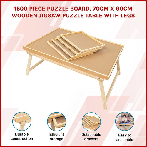 1500 Piece Puzzle Board, 70cm x 90cm Wooden Jigsaw Puzzle Table with Legs