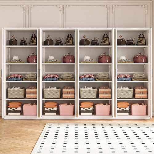 320x200cm 8-Door White Steel Shelf Wardrobe with Black Handle Storage Cabinet