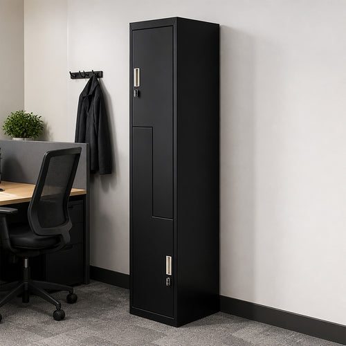 Metal Storage Locker with L-Shaped Doors – Black, Padlock-operated