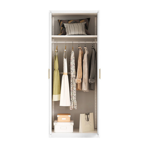80x200cm 2-Door White Steel Hanging Wardrobe with Gold Handle Storage Cabinet