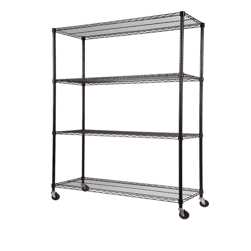 Modular Wire Storage Shelf 1500 x 450 x 1920mm Steel Shelving - Baking Black Technology with Wheels