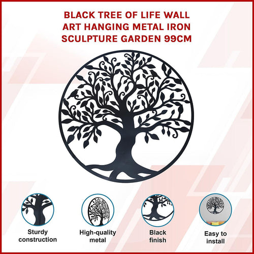99cm Black Tree of Life Wall Art Hanging Metal Iron Sculpture Garden