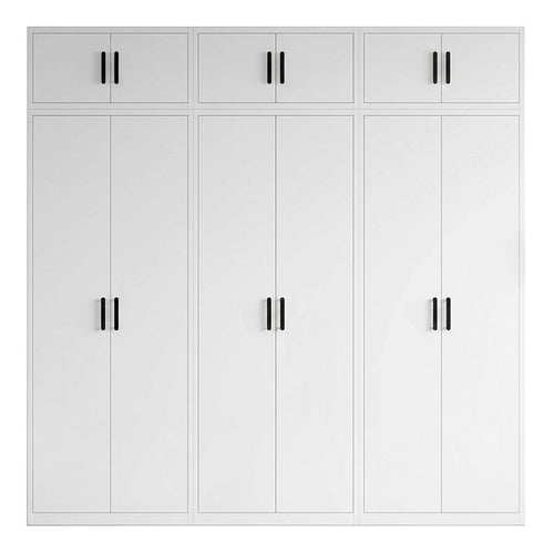 240x240cm 6-Door White Steel Hanging Wardrobe with Black Handle Storage Cabinet