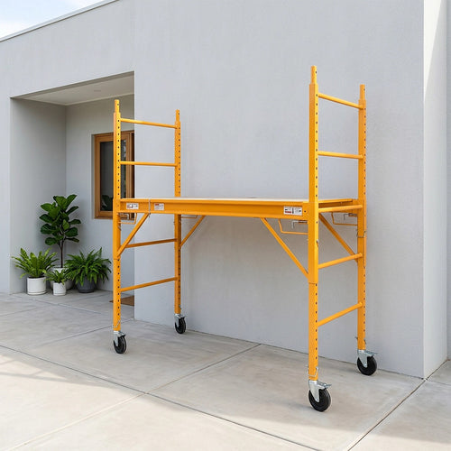 Mobile Scaffold Ladder - Yellow, Wheeled, 450kg Capacity
