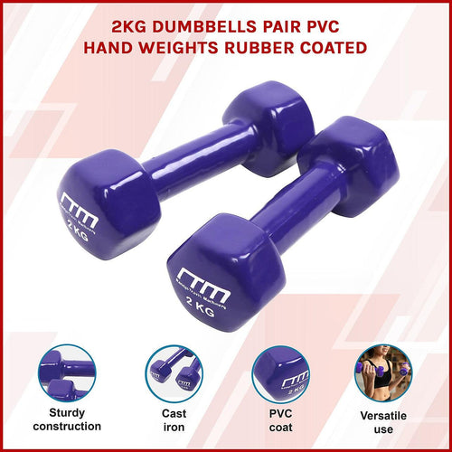2kg Dumbbells Pair PVC Hand Weights PVC Coated