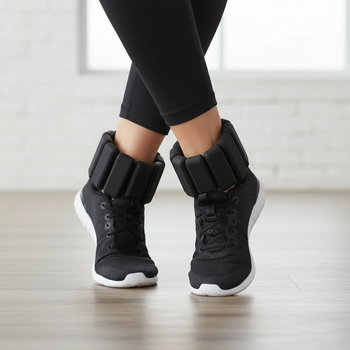 2-Piece Ankle & Wrist Weights – 2kg Pair Adjustable Workout Bangles Black for Fitness Training