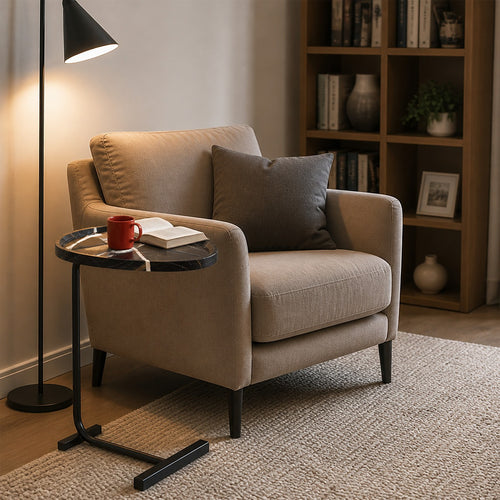 C-Shaped Side Table – Black Faux Marble for Small Spaces
