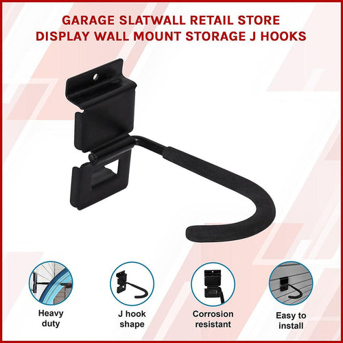 Slatwall Storage Pack for Retail Display Garage Storage - Black Side Wall J Hook