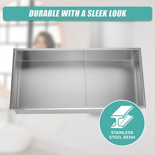 641 x 336 x 101mm Shower Niche Double Shelf Organizer No Tile Needed in Stainless Steel 