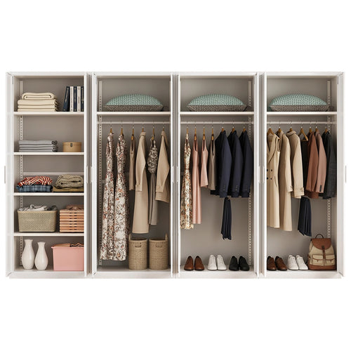 320x200cm 8-Door White Steel 3 Hanging and 1 Shelf Wardrobe with White Handle Storage Cabinet