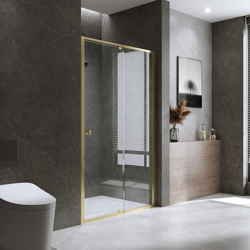Adjustable Semi Frameless Shower Screen Front: (114~122)x195cm with Gold Hardware and No Side Return