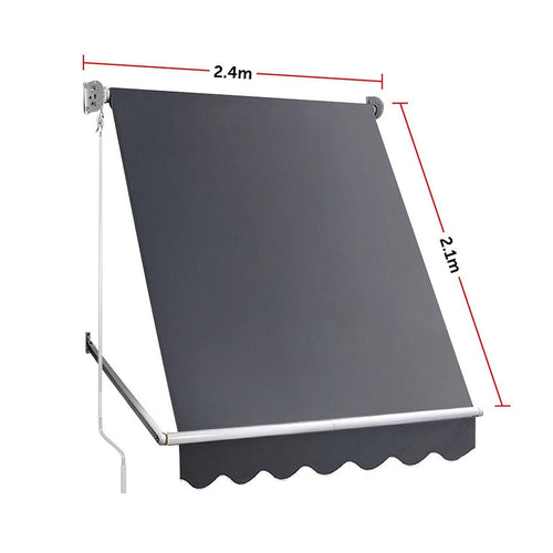 Retractable Fixed Pivot Arm Window Awning Patio Garden Blinds 2.4m x 2.1m in Grey