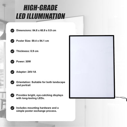 A1 LED Slim Advertising Lightbox Sign – Wall-Mounted Poster Board Menu Display Frame