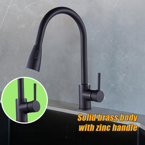  Basin Mixer Pull-Down Tap Faucet -Kitchen Laundry Bathroom Sink in Black