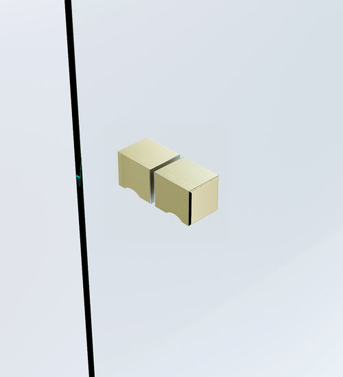 90x110cm Double Door Corner Shower Screen – Wall Channels with SS Hinges in Gold, Square Knob Handle