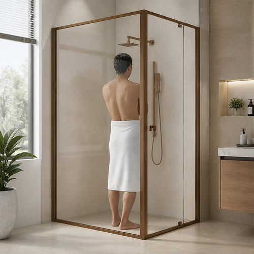 Semi-Frameless Shower Screen – Dust Brown, Front: (82~90)x195cm, Side: (89~92)x195cm