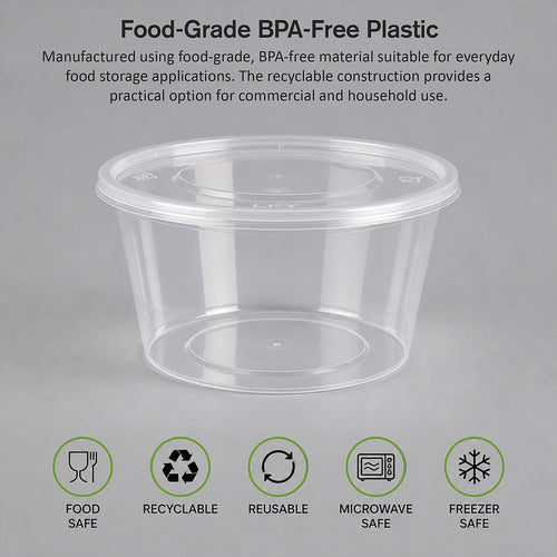 450mL Food Containers with Lids 500 Pack | BPA Free Round Takeaway Tubs