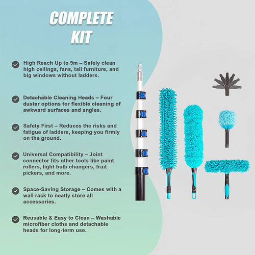 9m Extendable Ceiling Duster Kit – Heavy Duty Telescopic Pole for High Reach Cleaning
