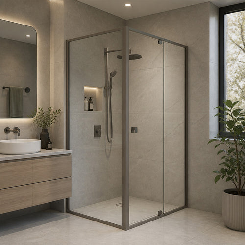 Semi-Frameless Shower Screen – Gunmetal, Front: (98~106)x195cm, Side: (77~80)x195cm