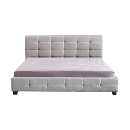 King Deluxe Beige Linen Fabric Upholstered Bed Frame with Headboard & Slats