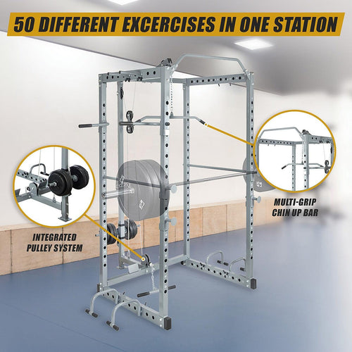 Power Rack Squat Cage Stands w Lat Pulldown Home Gym