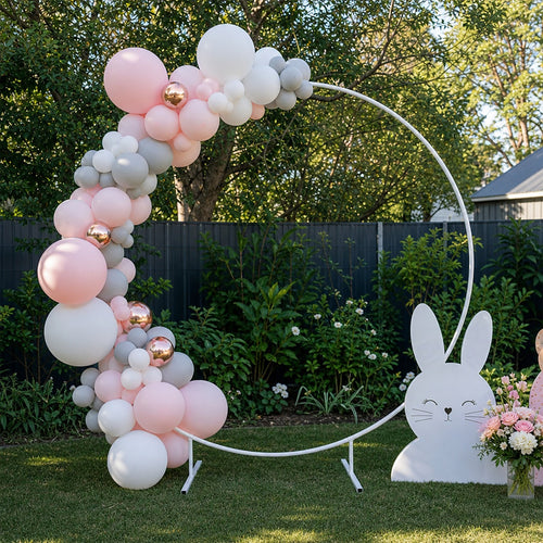 2M Wedding Hoop Round Arch Backdrop – White Display Stand for Events & Decor