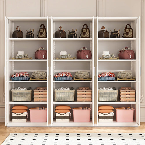 240x200cm 6-Door White Steel Shelf Wardrobe with White Handle Storage Cabinet