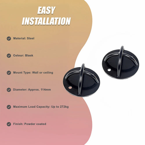 Pair of Black Wall Anchor Mounts for Battle Ropes, Suspension Training & Gym Use