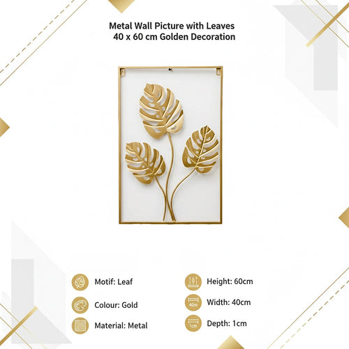 Metal Wall Picture with Leaves 40 x 60 cm Golden Decoration